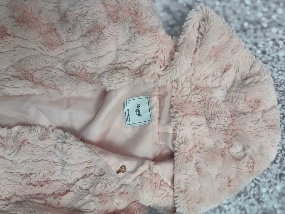 Kamizelka/bezrękawnik pudrowy różowy z kapturem,  128 cm