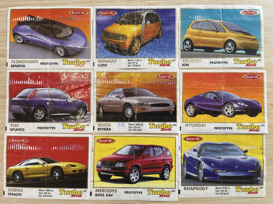 Вкладиші Turbo Super Kent 90-х — колекція автомобільних карток