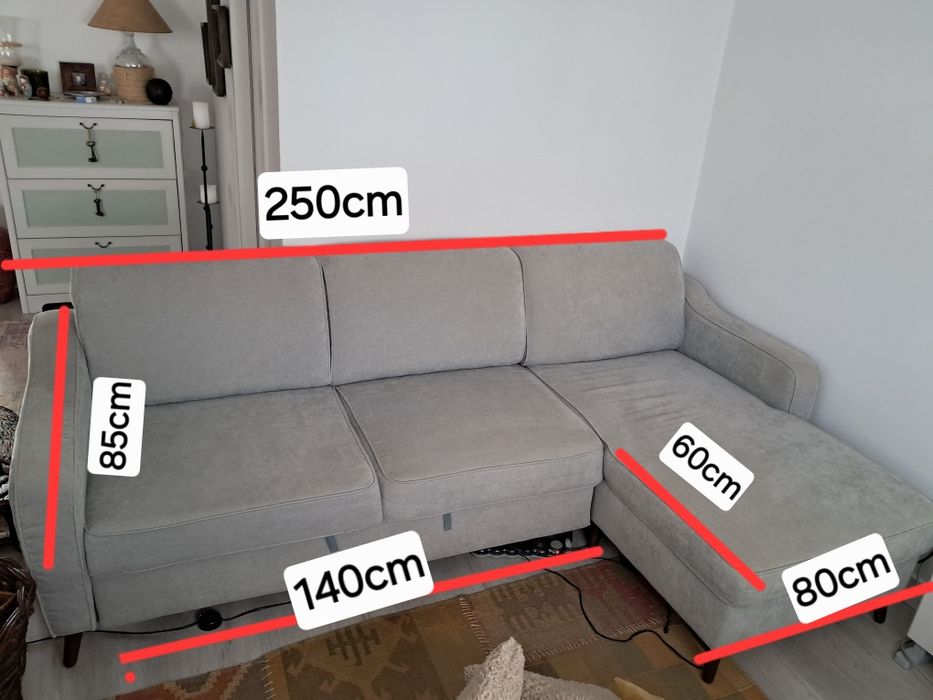 Sofá 2 lugares com "chaise longue" e arrumação, verde acinzentado