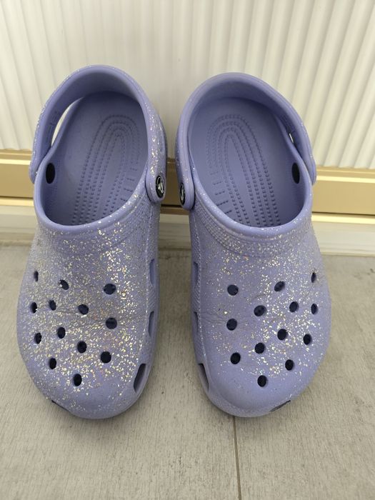 Crocs j5 fioletowe 37 38 glitter brokatowe buty