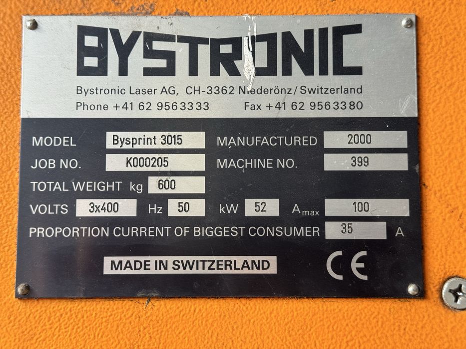 Laser CO2 Bystronic Bysprint 3015 z podajnikiem blach