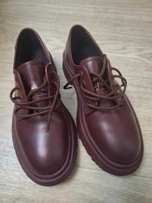 Бордовые кожаные туфли, броги, лоферы,  Camper, размер 38.