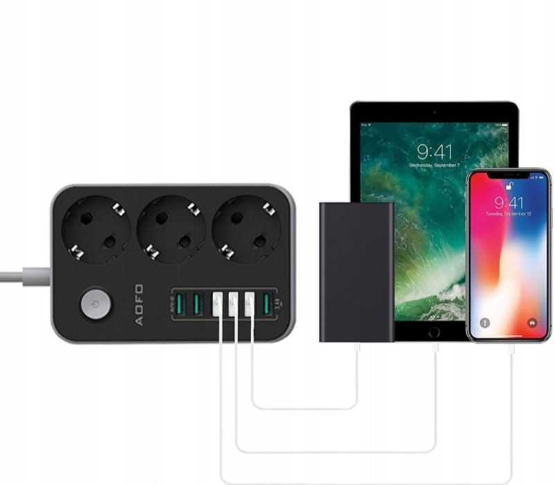 Listwa Zasilająca Przedłużacz 6 USB 3 Gniazda