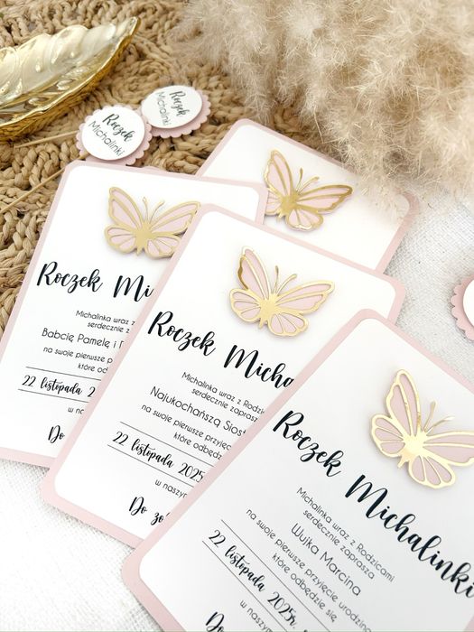 Zaproszenia na roczek motylek pierwsze urodziny urodzinowe