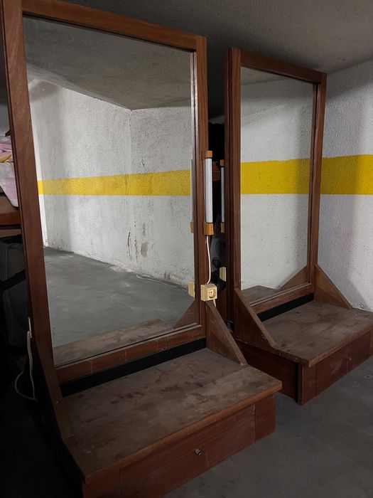 Espelho de Camarim Duplo Artesanal (Conjunto de 2) - C/ Gaveta e Luz