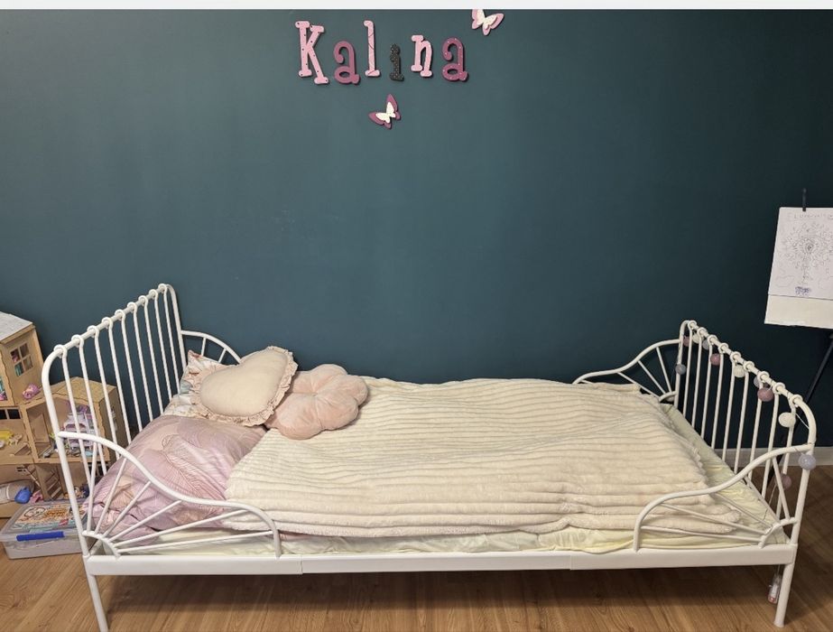 Łóżko z rozsuwaną ramą Ikea Minnen + materac