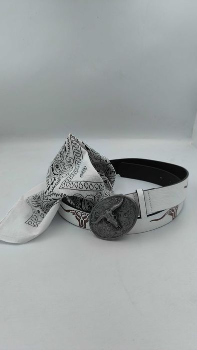 Kapelusz kowbojski brązowy pas biała bandana, zestaw kowbojski cowboy