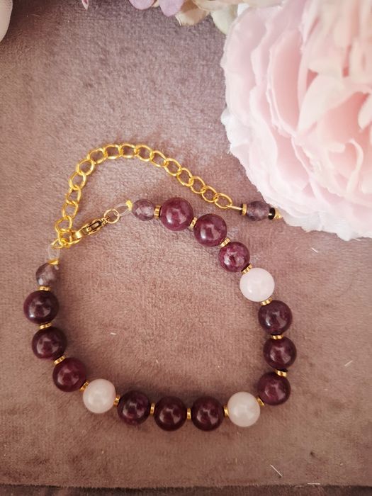 Bransoletka handmade z naturalnych kamieni granat hematyt turmalin kwa