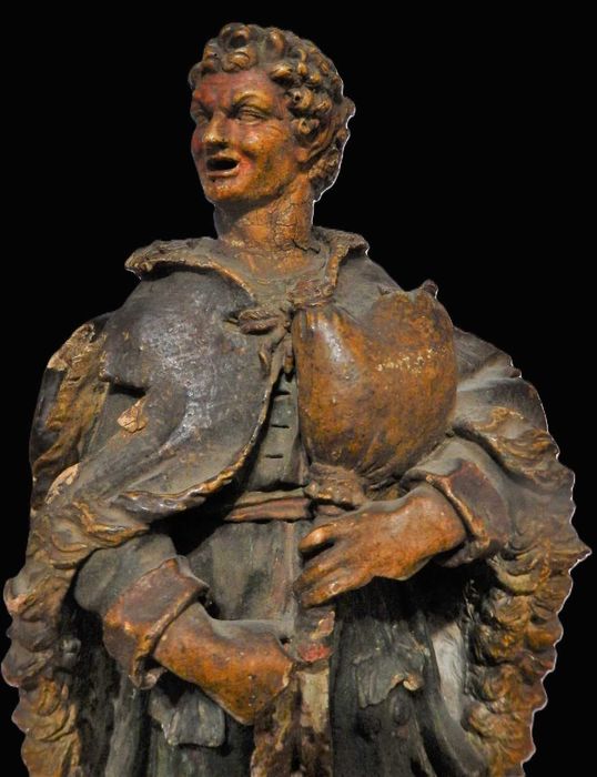 Boa e rara figura Portuguesa, de presépio. "O gaiteiro". Século XVIII.