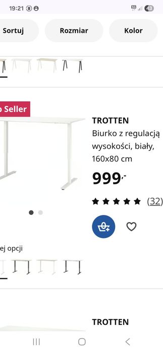 Ikea biurko z regulacją Trotten
