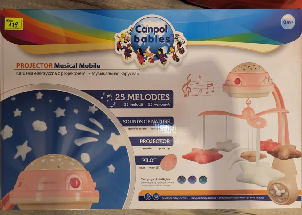 Karuzela do łóżeczka z projektorem różowa canpol babies