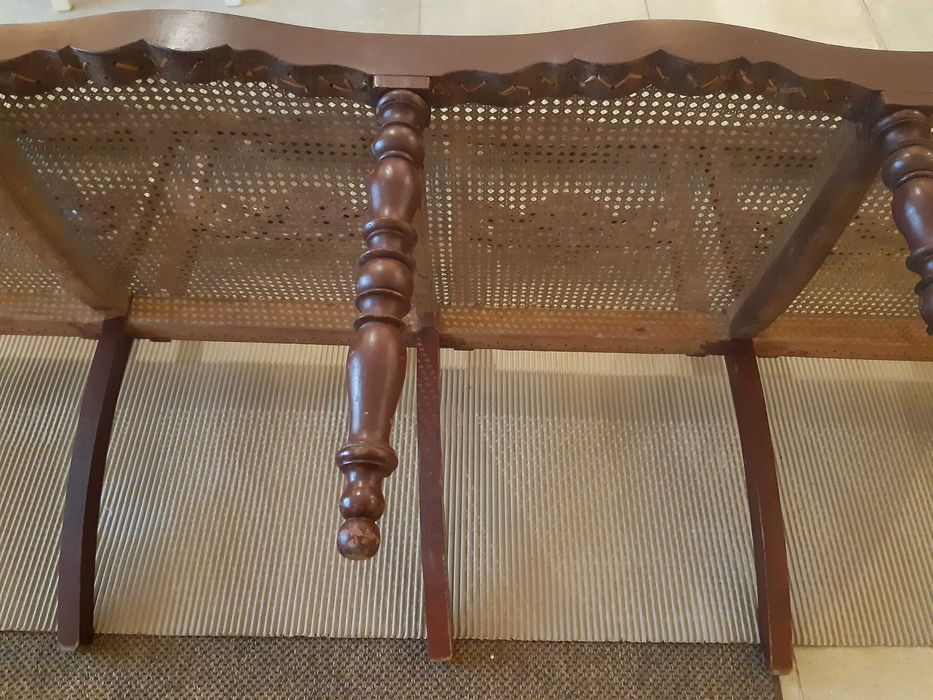 Canapé de Madeira Exótica de 4 Lugares   trabalho manual de  Palhinha