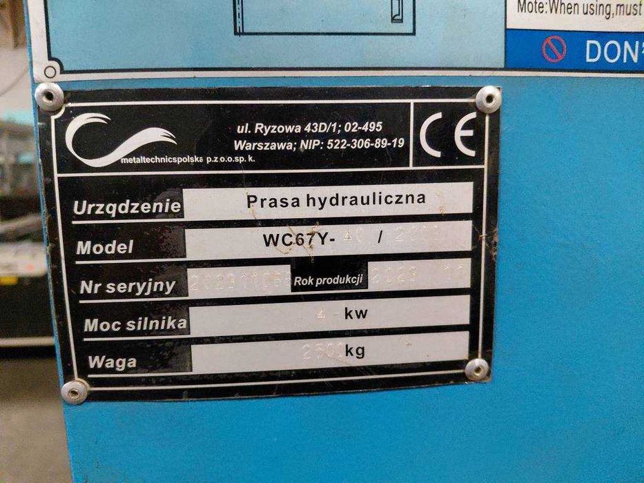 MTP WC67Y-40/2000 rok 2023 hydrauliczna prasa krawędziowa