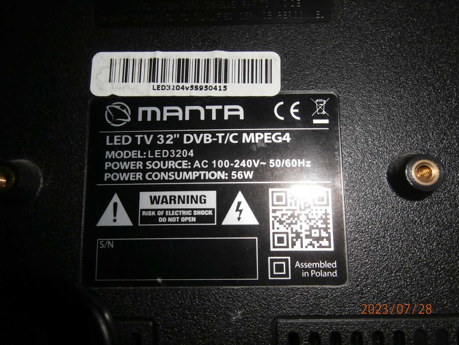 Telewizor LED 32'' MANTA DVBT - mod. LED3204 uszkodzona matryca