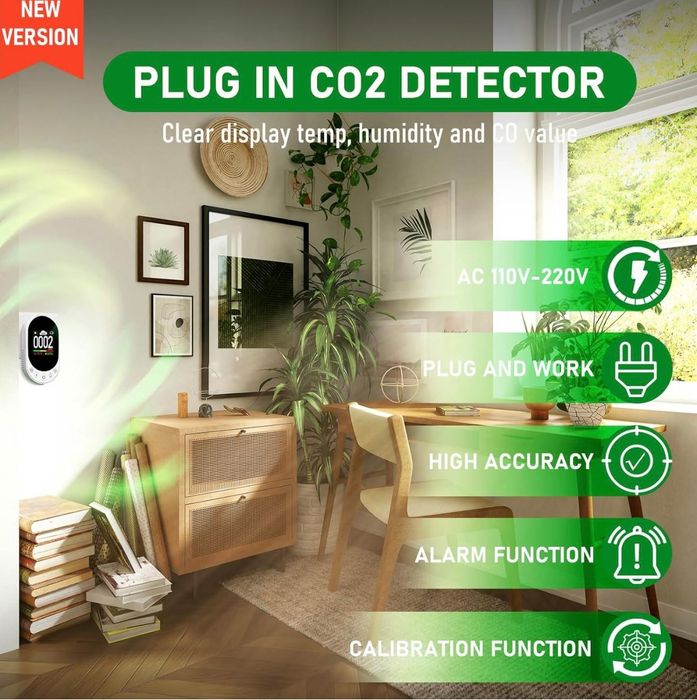 Ulepszony czujnik dwutlenku węgla do montażu na ścianie, 3 w 1 czujnik