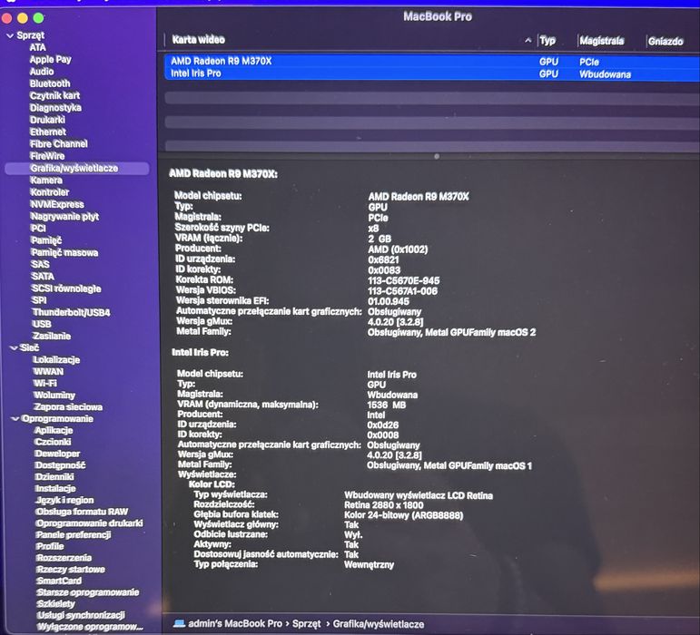 MacBook Pro A1398/2015/i7/2.5GHz/16GB/512GB/15.4/R9M370X/nowa bateria