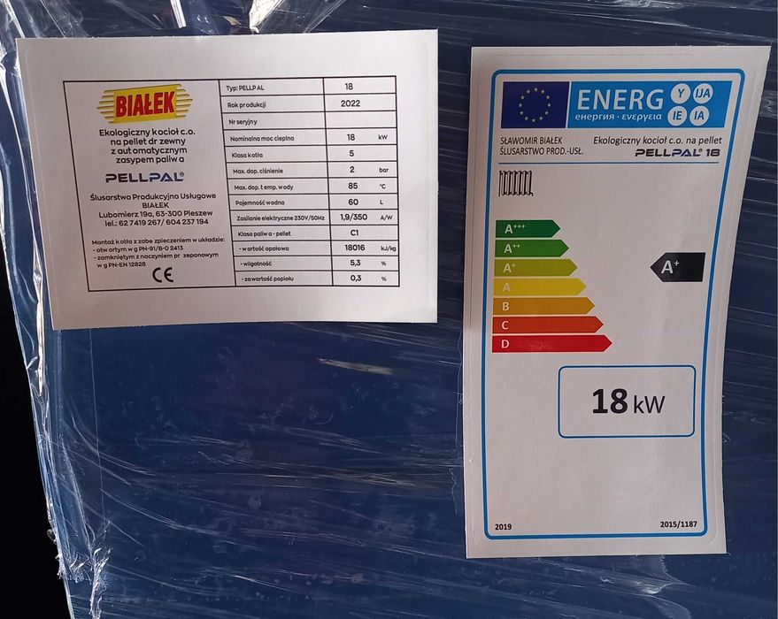 Kocioł na PELLET 18kW 200m2 A+  dostawa GRATIS