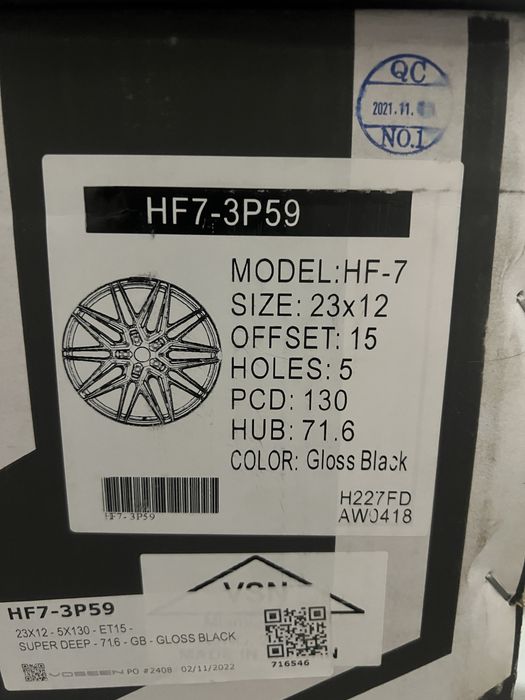 Felgi Vossen HF-7 23" 5x130 Lamborghini Urus / 10.5J & 12J / Gloss Black / Komplet