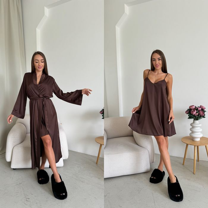 Шовковий халат максі та нічна сорочка /жіночий халат шовк