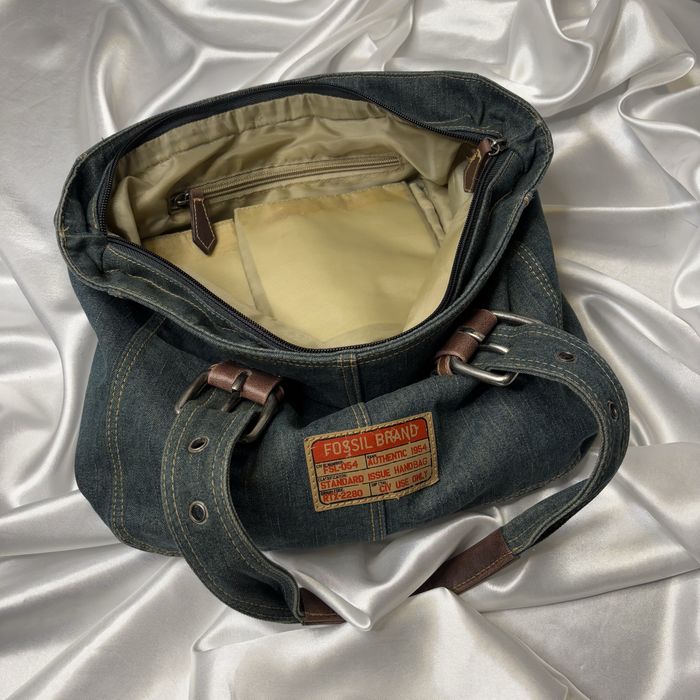 vintage dżinsowa torebka Fossil niebieska zielona y2k 00s z klamerkami