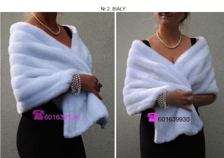 Piękny elegancki SZAL FUTRZANY do ślubu wesele
