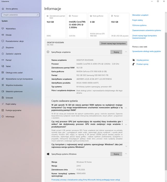 Komputer PC i5-4590 GTX 1060