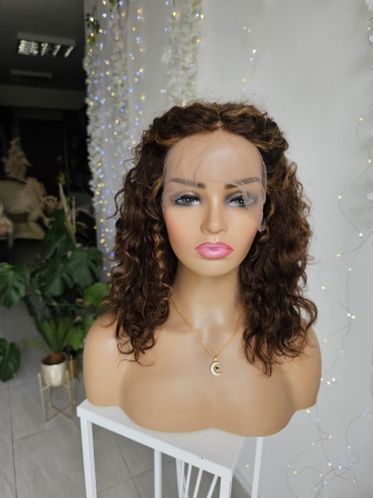 Peruka z włosów naturalnych Gabrysia oki afroloki braz z blondem 46cm