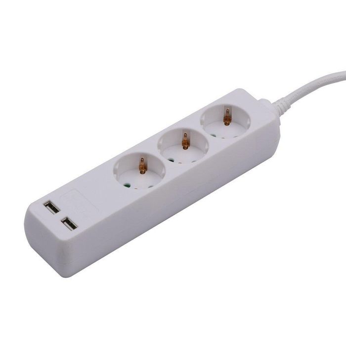 Przedłużacz 3 Gniazda Z 2 Portami USB 5m Biały 1.5mm2 V-tac VT-1124 Do Domu I Biura