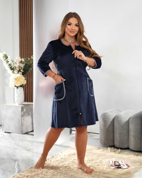 Женский велюровый молодежный халат / халатик женский на змейке 48р-58р