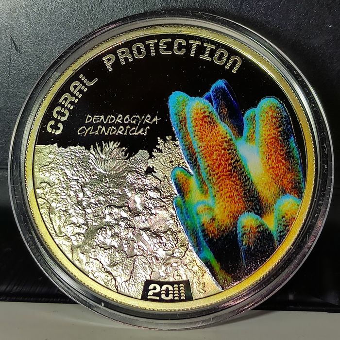 Серебряная монета Столбчатый коралл 1 доллар 2011 Тувалу 15,55 999