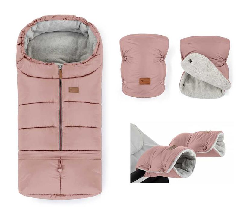 Śpiworek do wózka JIBOT 3w1 DŁUGI 110cm! +mufki Petite&Mars DUSTY PINK