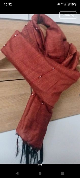 Szalik z perełkami brązowy parisian chic romantic soft boho Marengo