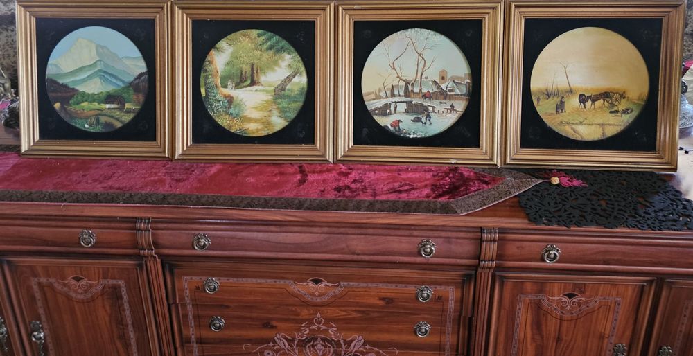Komplet  4 Okrągłych 45x45  Obrazów 'Cztery pory roku' malarstwo   Włochy 1960r