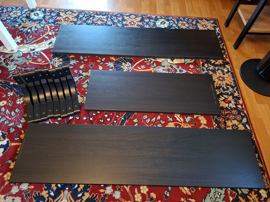 3 czarno-brązowe półki + wsporniki IKEA BERGSHULT / RAMSHULT