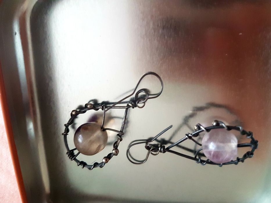 Kolczyki ametyst wire wrapping