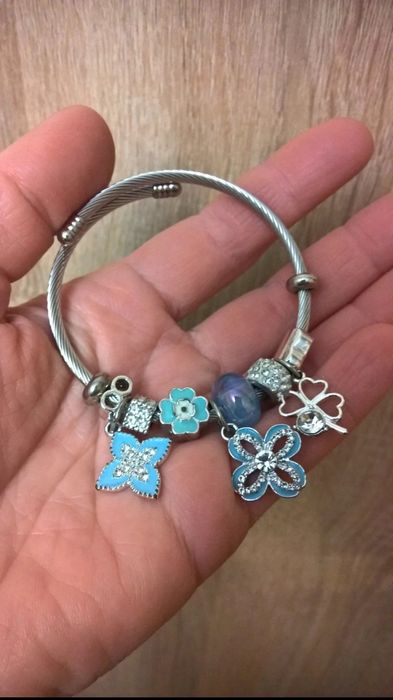 Srebrna bransoletka modułowa - kolekcja "Błękitna Natura" z charmsami