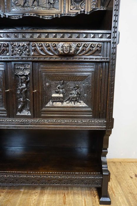 Stary Bogato Rzeźbiony Kredens Komoda Z NADSTAWKĄ UNIKAT