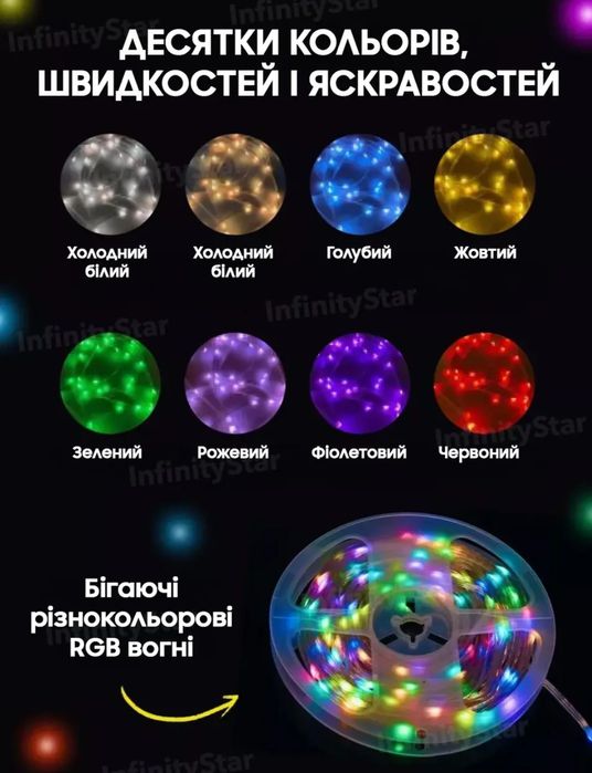 Умная светодиодная LED гирлянда Роса 10 метров