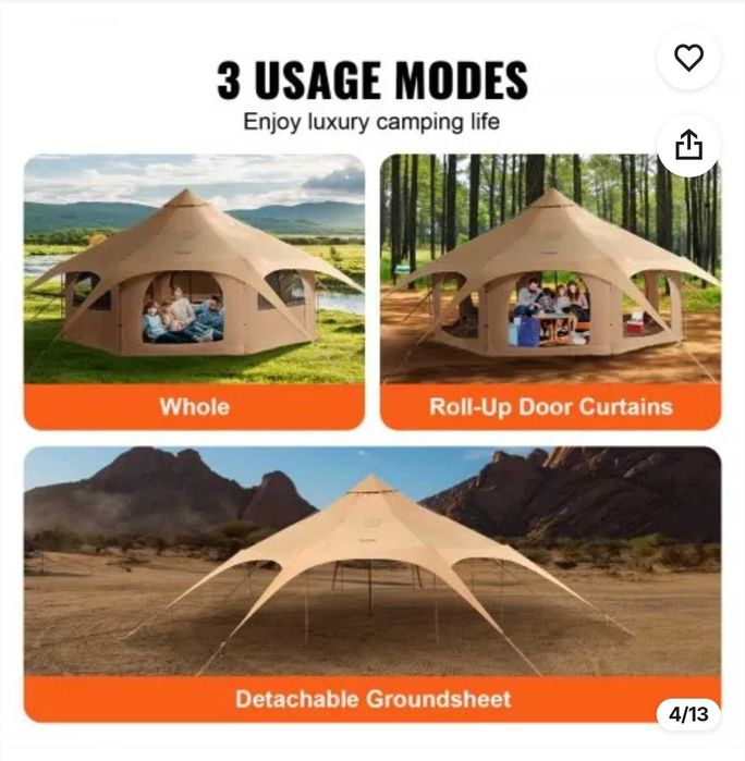 VEVOR Canvas Tent, 4 Seasons 5 m