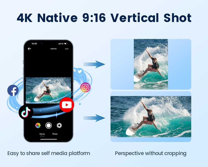 Kamera sportowa 4K 60FPS WiFi 48MP wodoodporna 40m pilot 885
