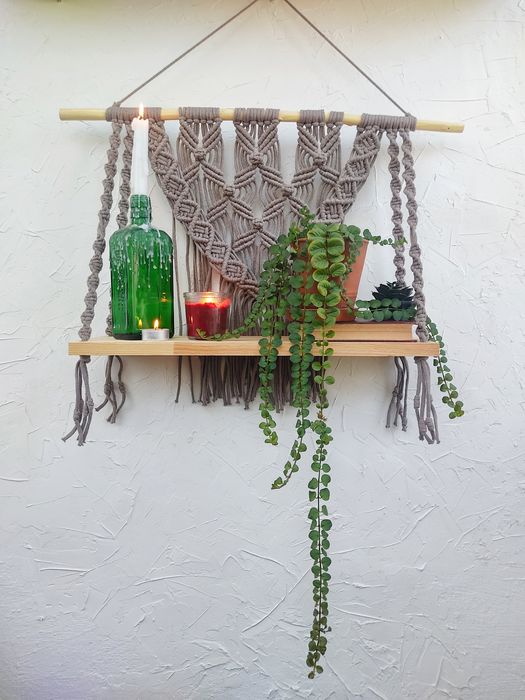 Макраме бохо декор, макраме панно, кашпо, дзеркало, годинник, полиця