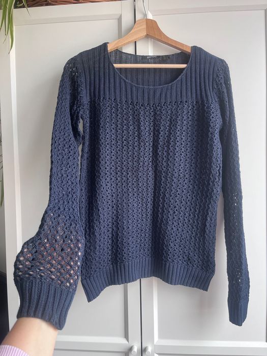 Boho marine Ażurowy sweter 100% bawełna granatowy Esmara XS 34 36 38 S/M lekki