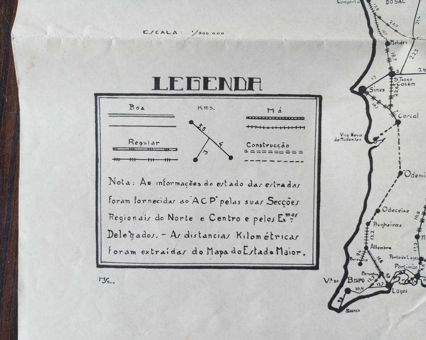 Antigo mapa ACP mapa esquemático do estado das estradas Inverno de 1932