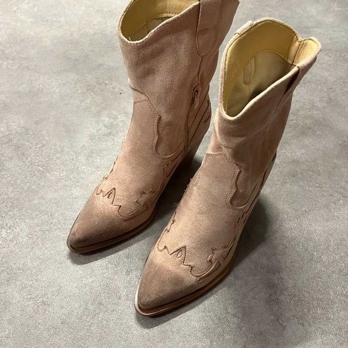 Vintage Buty Kowbojki Zamszowe Y2K Coquette Trendy 90s