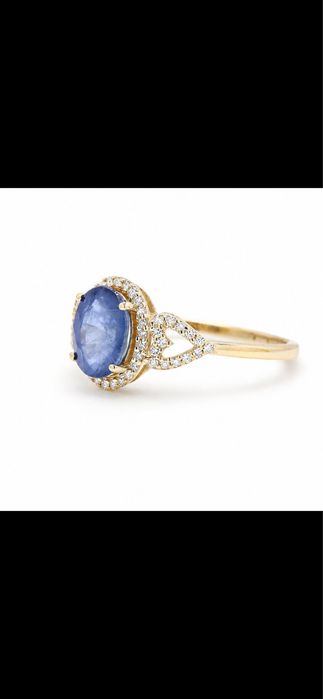 Anel de Ouro 14k 54 diamantes naturais e safira natural
