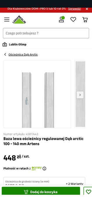 Futryna ościerznica regulowana lewa górna 90 dąb Arctic Leroy Merlin