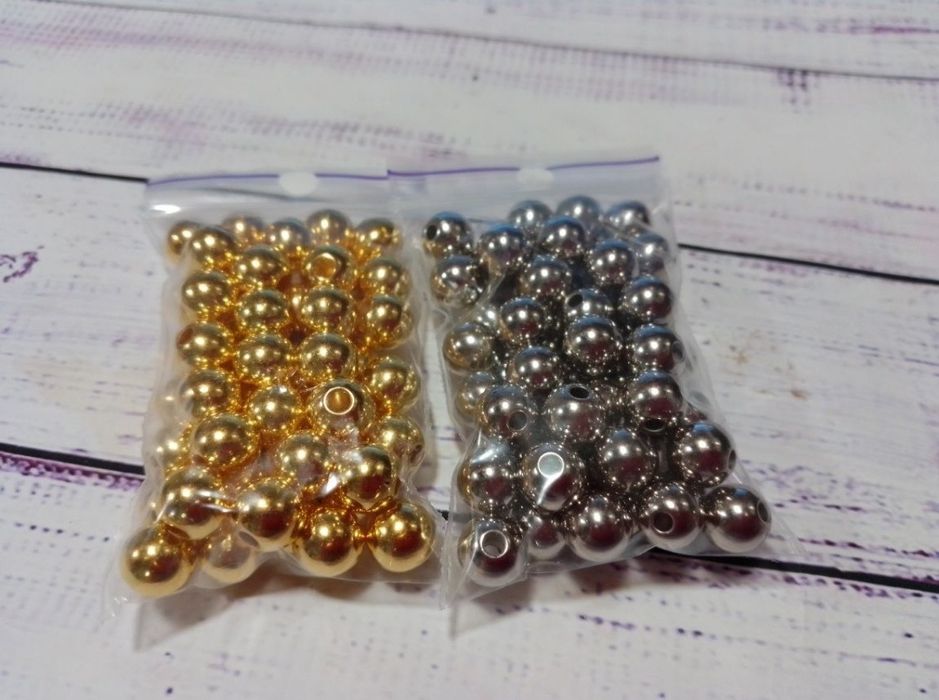 Бусины диаметром 8 мм золото, серебро. 24 цвета.