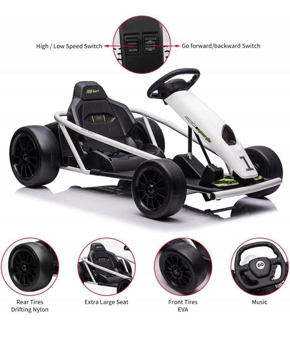 Gokart elektryczny dla dzieci, Drift Kart, 2x300W, biały