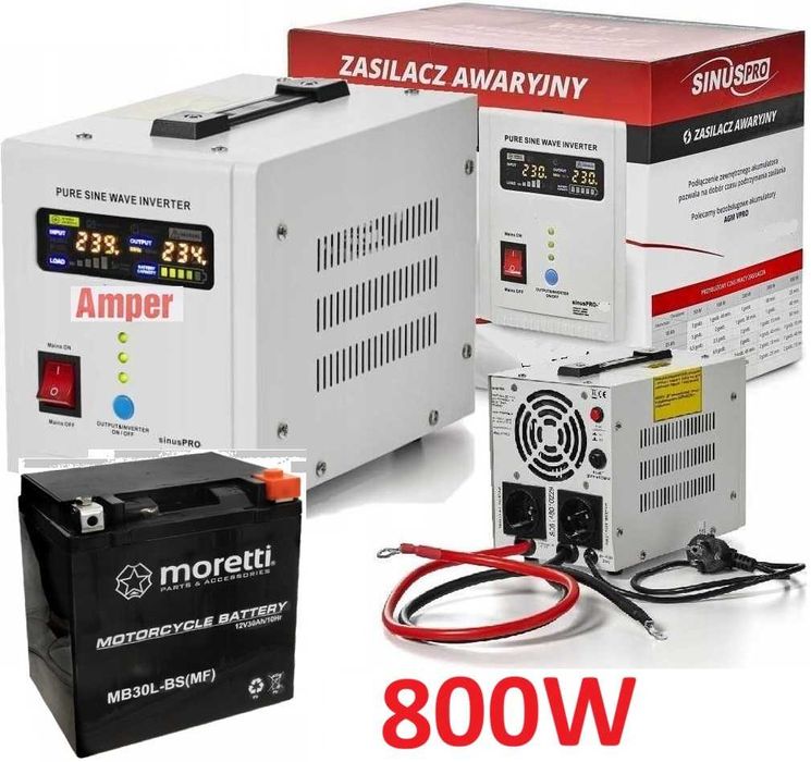 ZASILANIE Awaryjne pieca pompy CO UPS czysty sinus + AKUMULATOR 800W