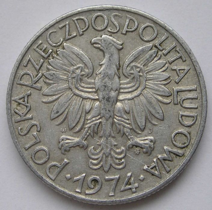 Polska 5 złotych 1974 - rybak - sieć